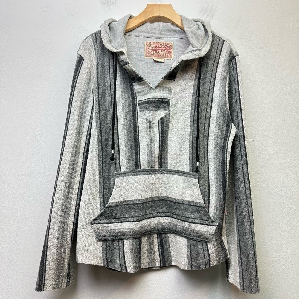 Brooklyn Cloth Grey Stripes Baja Hoodie Size Medium